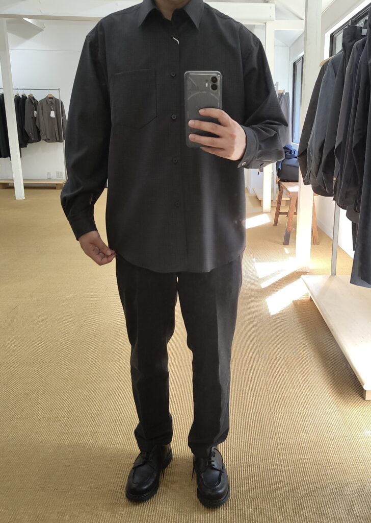 cornierのSuper160's WOOL/SILK CHECK SHIRTS着用写真