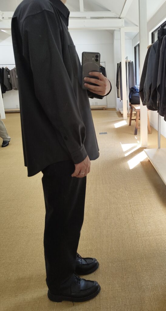 cornierのSuper160's WOOL/SILK CHECK SHIRTS着用写真
