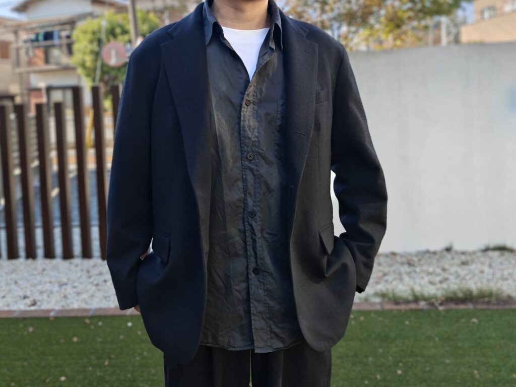 Cornierのシルクネップオーバーサイズジャケットの着用画像