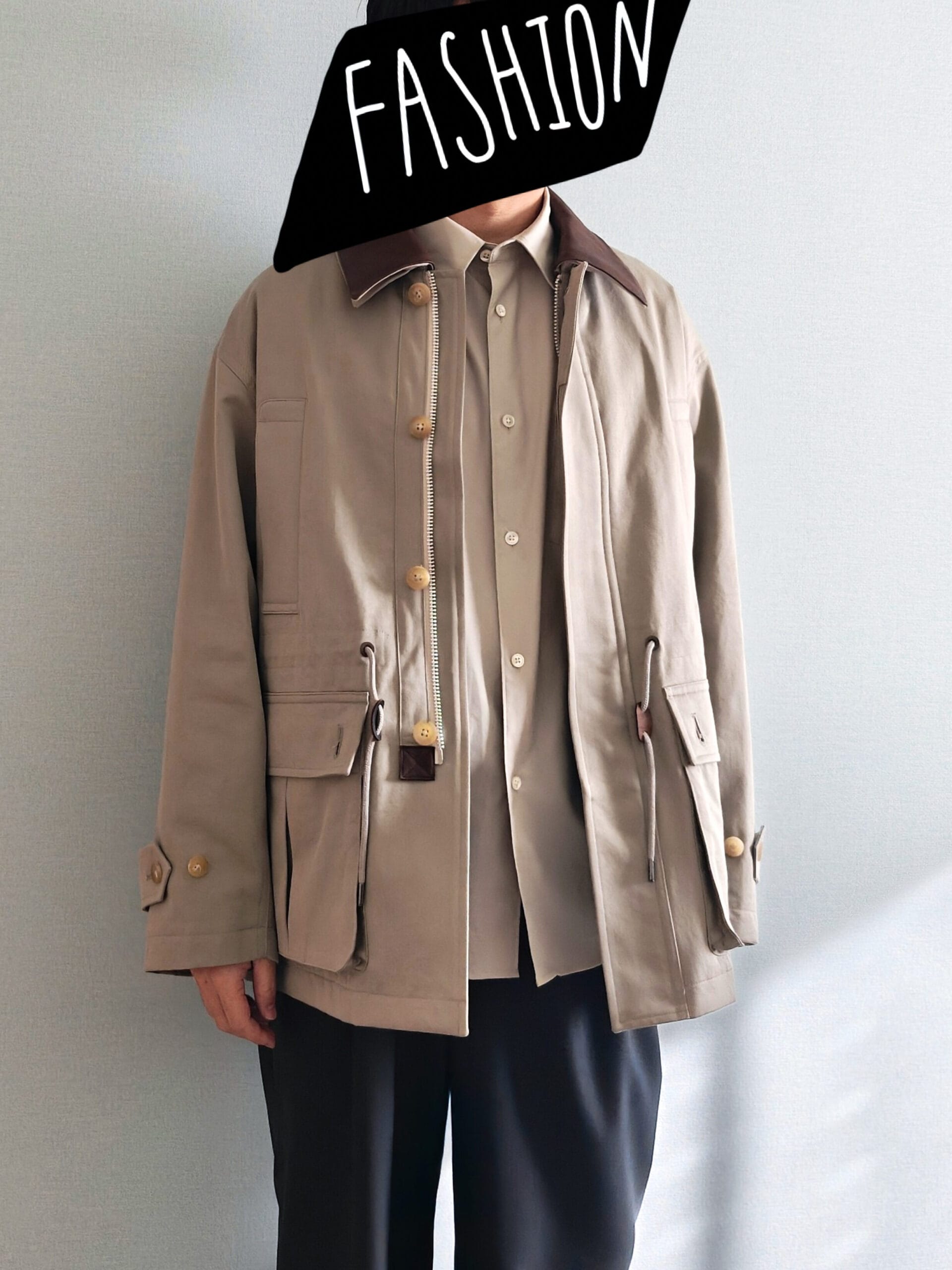 Cirnier(コルニエ)レザーカラーブルゾンのコーデ、シャツと合わせて