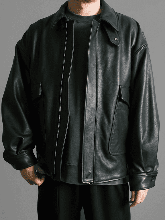 YOKEのレザーフライトジャケットの着用画像