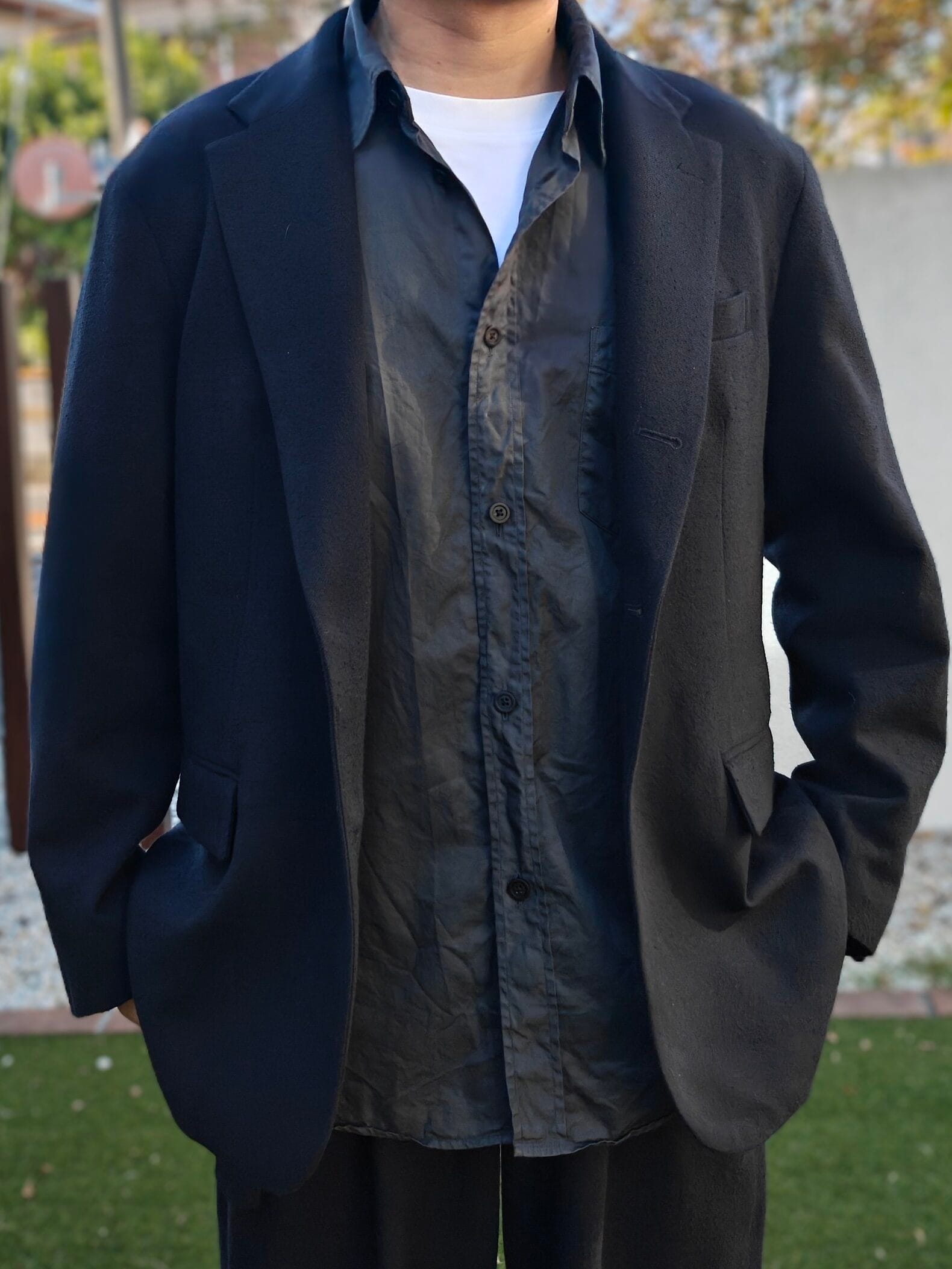 Cornierのシルクネップオーバーサイズジャケットの着用画像